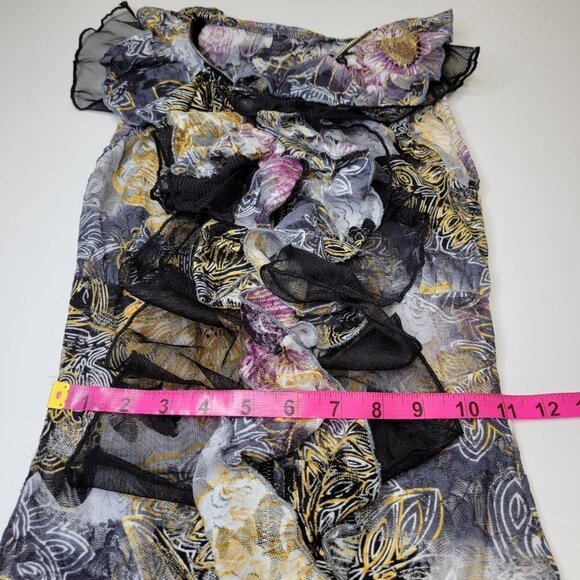 Sheer See Through Grey and Black Ruffle Frilly Sleeveless Mini Dress - Picture 10 of 10